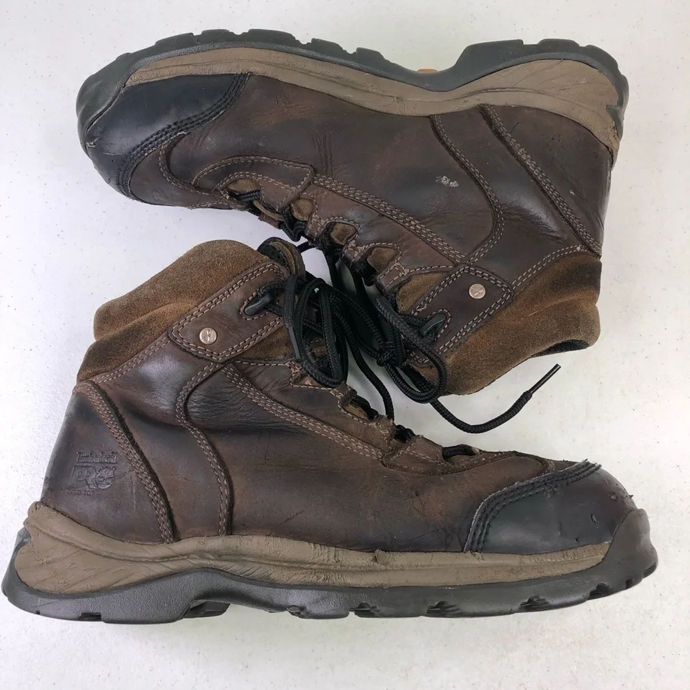 Timberland Brown Leather Steel Toe Lace Up Boots Size 9.5